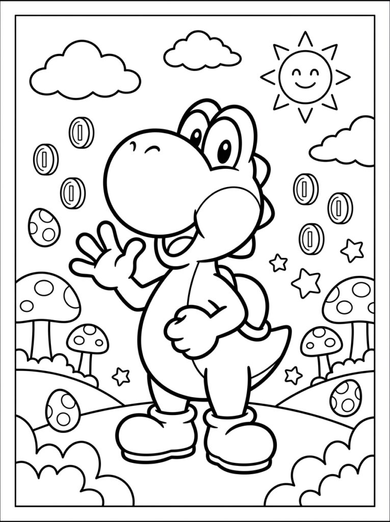 Yoshi Kleurplaten (Gratis PDF Printables) 16 - gratis kleurplaat om te printen