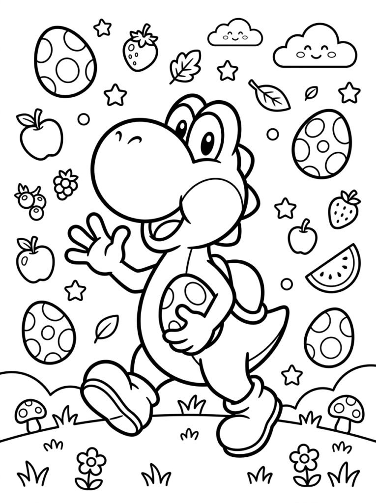 Yoshi Kleurplaten (Gratis PDF Printables) 18 - gratis kleurplaat om te printen