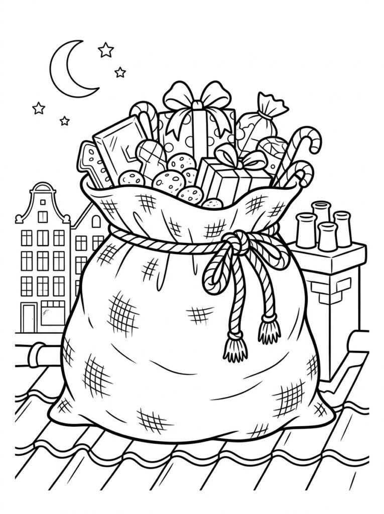 Zak Van Sinterklaas Kleurplaten (Gratis PDF Printables) 01 - gratis kleurplaat om te printen