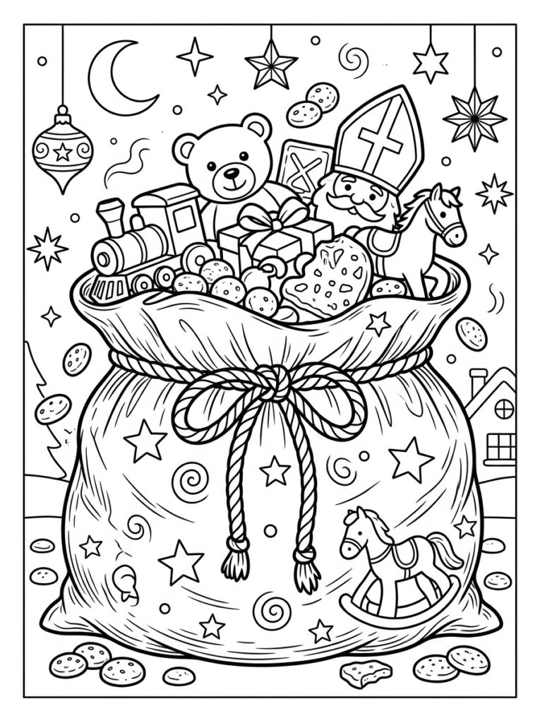 Zak Van Sinterklaas Kleurplaten (Gratis PDF Printables) 02 - gratis kleurplaat om te printen