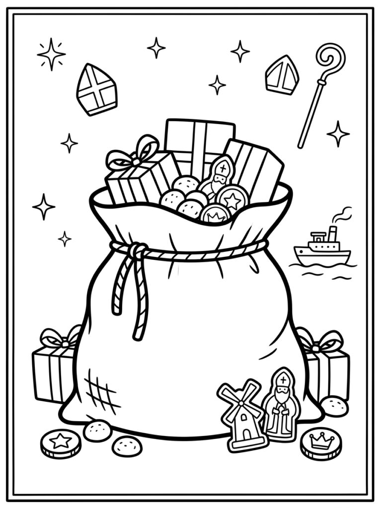 Zak Van Sinterklaas Kleurplaten (Gratis PDF Printables) 06 - gratis kleurplaat om te printen