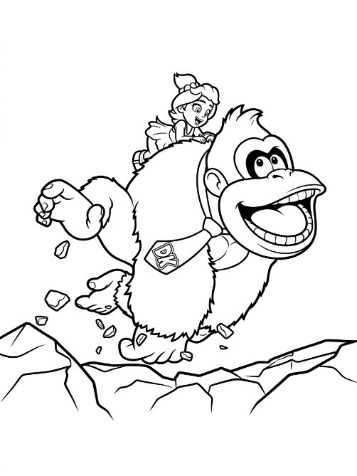 Donkey Kong Bananza kleurplaat 03 - gratis printable om te printen