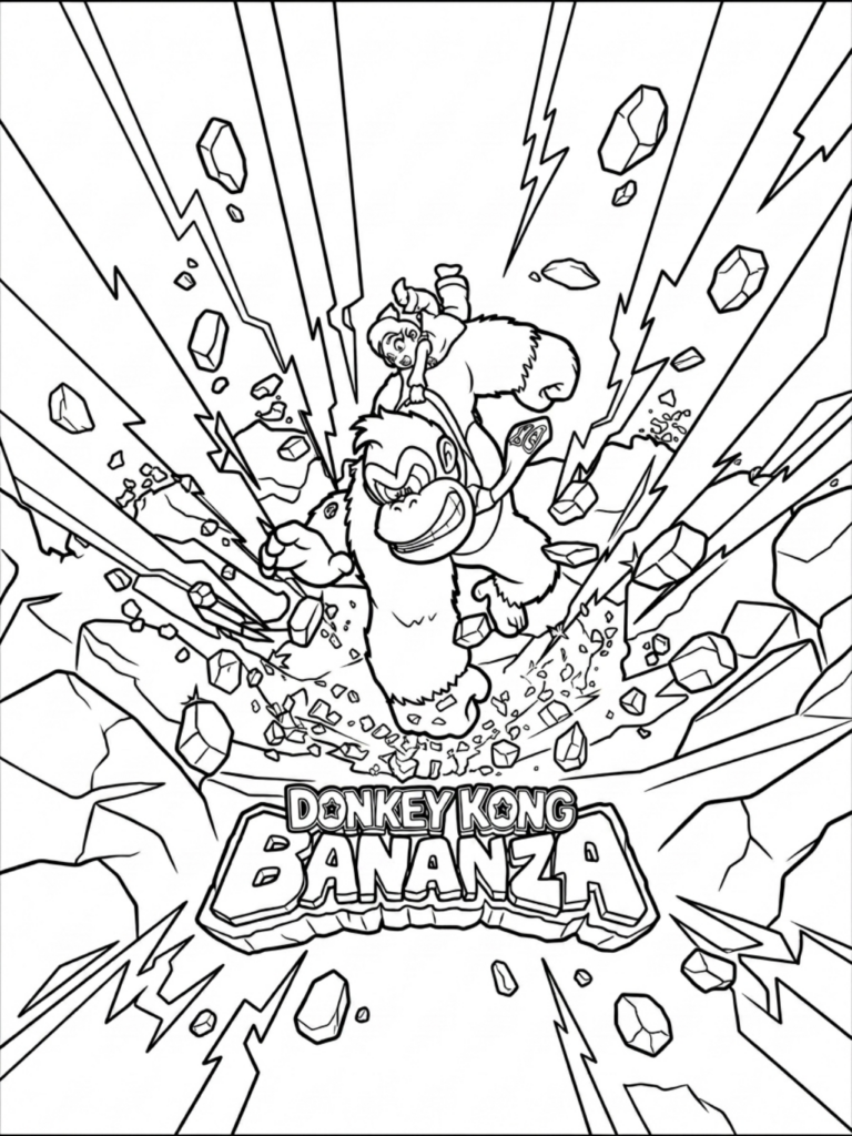 Donkey Kong Bananza kleurplaat 04 - gratis printable om te printen