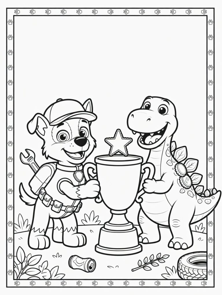 Paw Patrol dinosaurus kleurplaat 01 - gratis printable om te printen