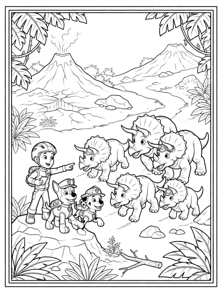 Paw Patrol dinosaurus kleurplaat 02 - gratis printable om te printen
