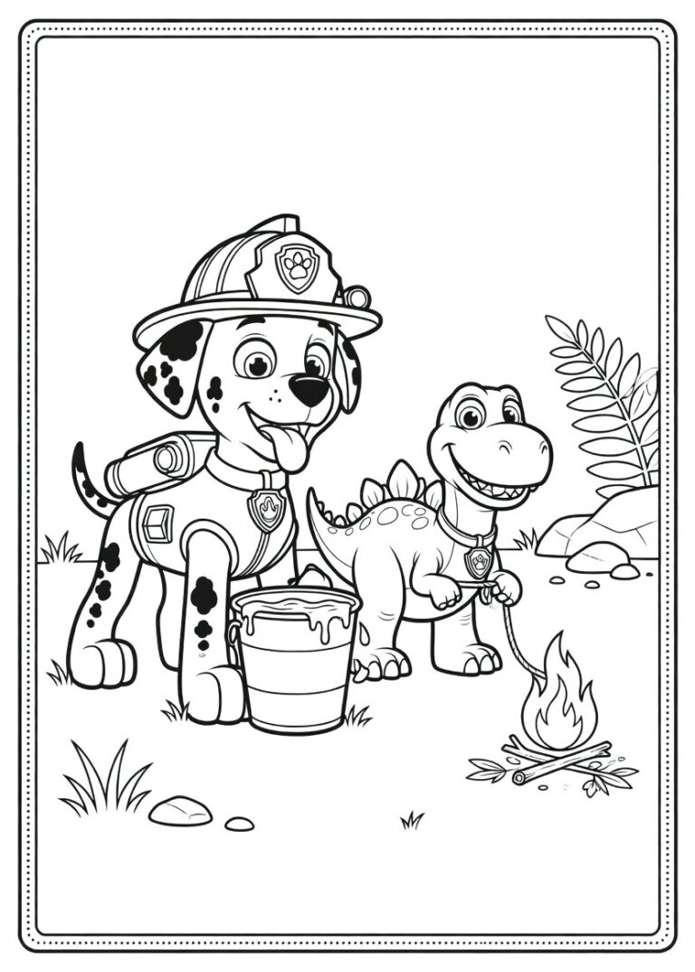 Paw Patrol dinosaurus kleurplaat 03 - gratis printable om te printen