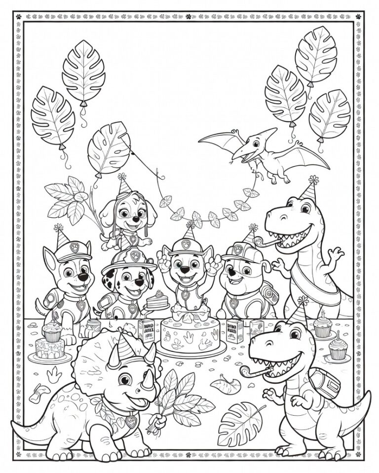 Paw Patrol dinosaurus kleurplaat 04 - gratis printable om te printen