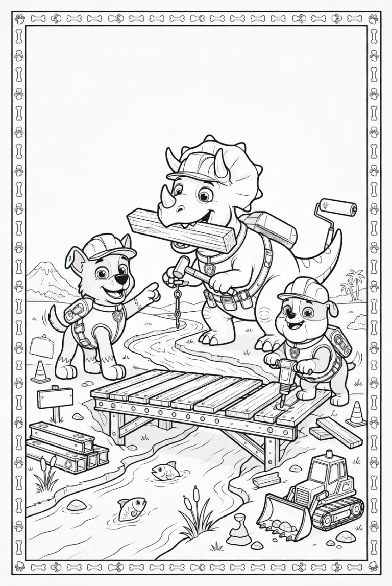 Paw Patrol dinosaurus kleurplaat 05 - gratis printable om te printen