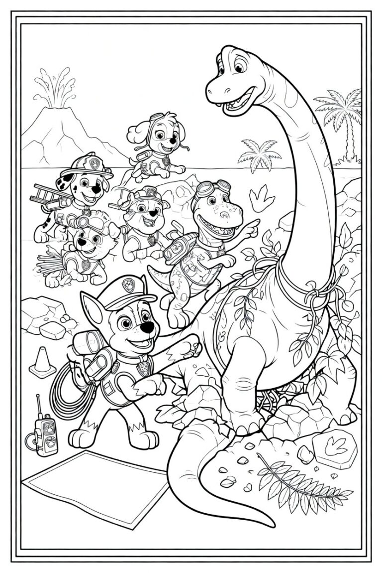 Paw Patrol dinosaurus kleurplaat 06 - gratis printable om te printen