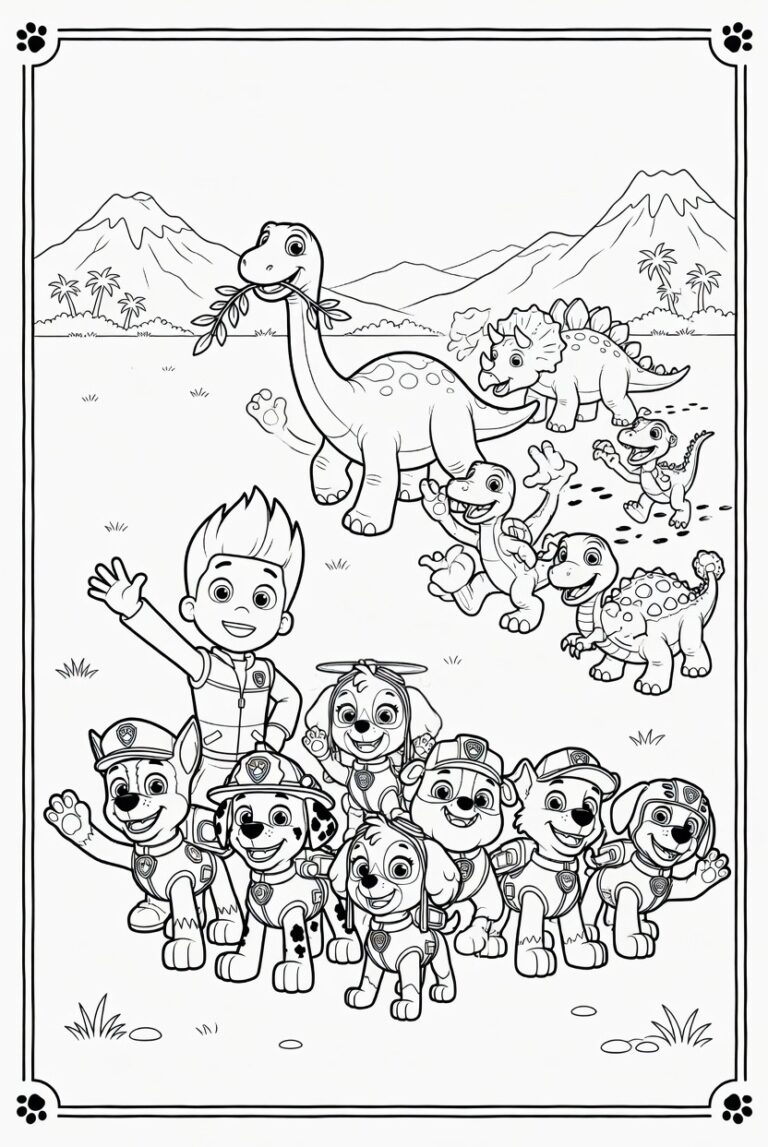 Paw Patrol dinosaurus kleurplaat 07 - gratis printable om te printen