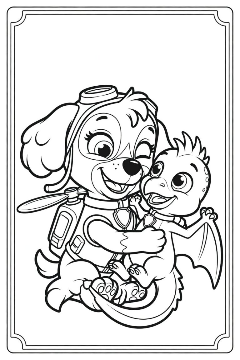 Paw Patrol dinosaurus kleurplaat 08 - gratis printable om te printen