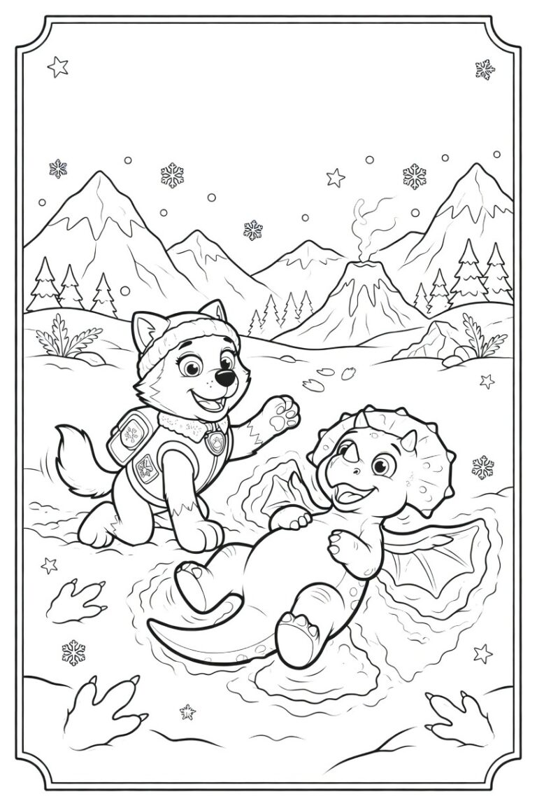 Paw Patrol dinosaurus kleurplaat 09 - gratis printable om te printen