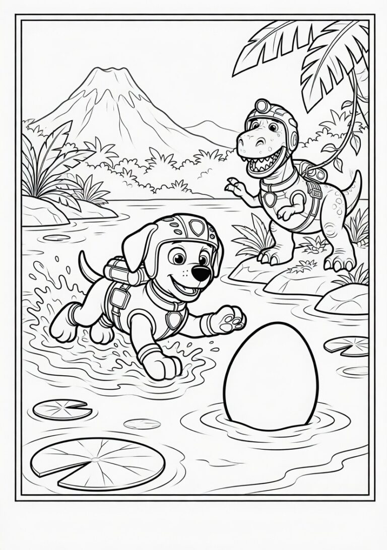 Paw Patrol dinosaurus kleurplaat 10 - gratis printable om te printen