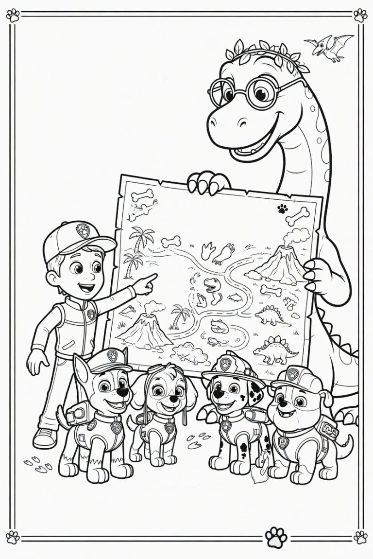 Paw Patrol dinosaurus kleurplaat 11 - gratis printable om te printen