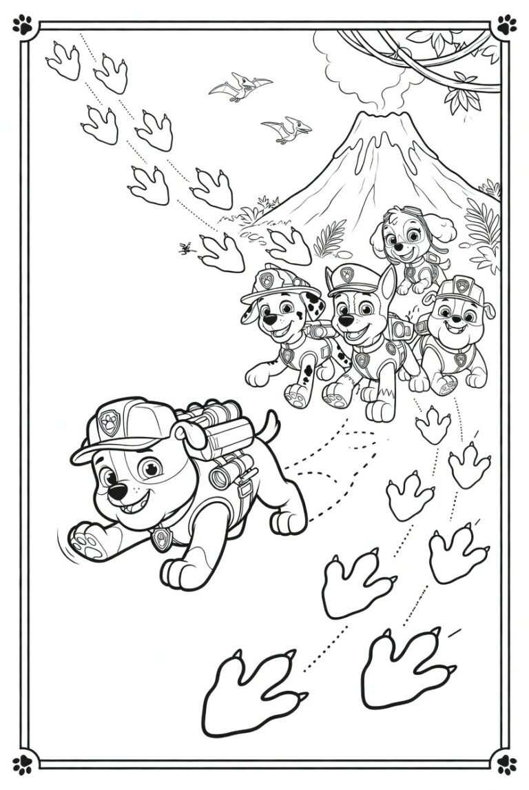 Paw Patrol dinosaurus kleurplaat 12 - gratis printable om te printen