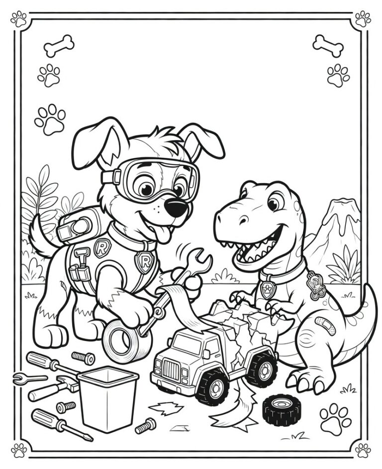 Paw Patrol dinosaurus kleurplaat 13 - gratis printable om te printen