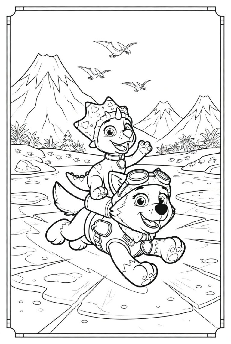 Paw Patrol dinosaurus kleurplaat 14 - gratis printable om te printen