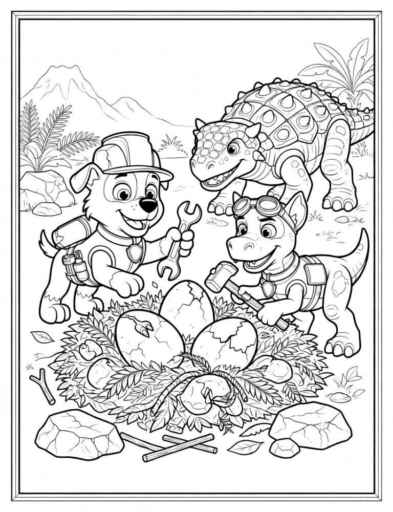 Paw Patrol dinosaurus kleurplaat 15 - gratis printable om te printen