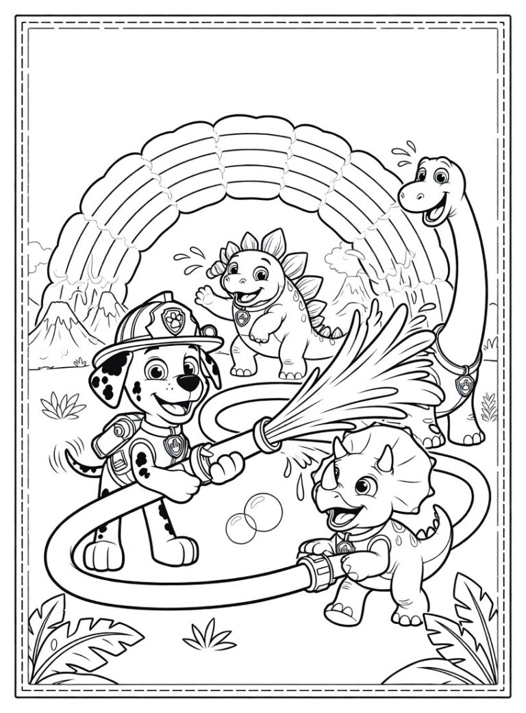 Paw Patrol dinosaurus kleurplaat 16 - gratis printable om te printen