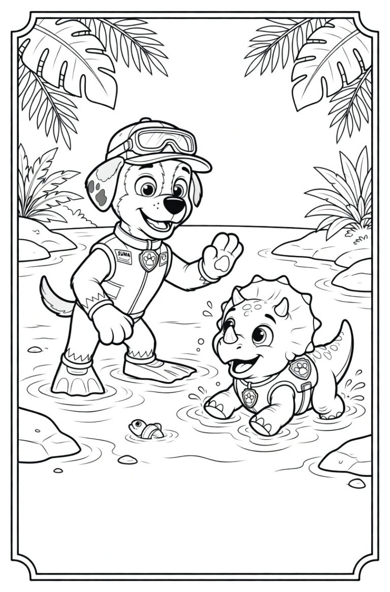 Paw Patrol dinosaurus kleurplaat 17 - gratis printable om te printen