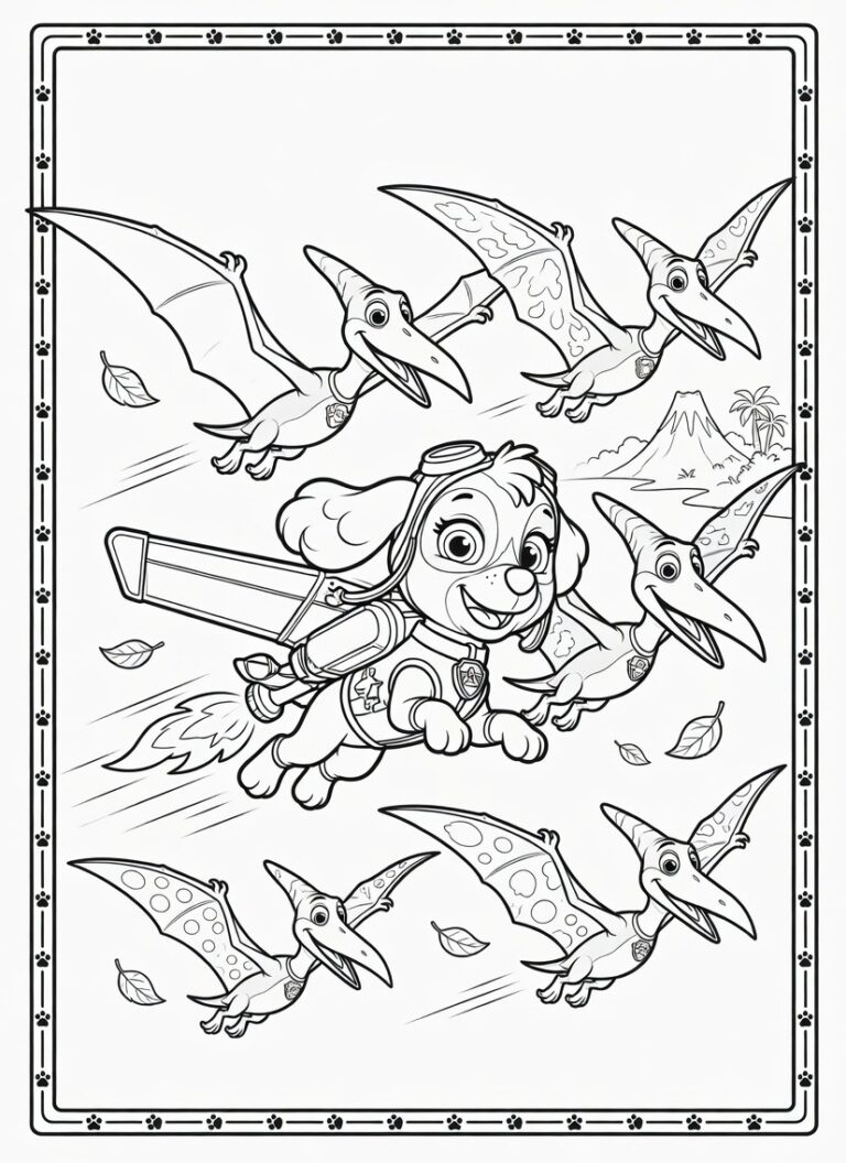 Paw Patrol dinosaurus kleurplaat 19 - gratis printable om te printen