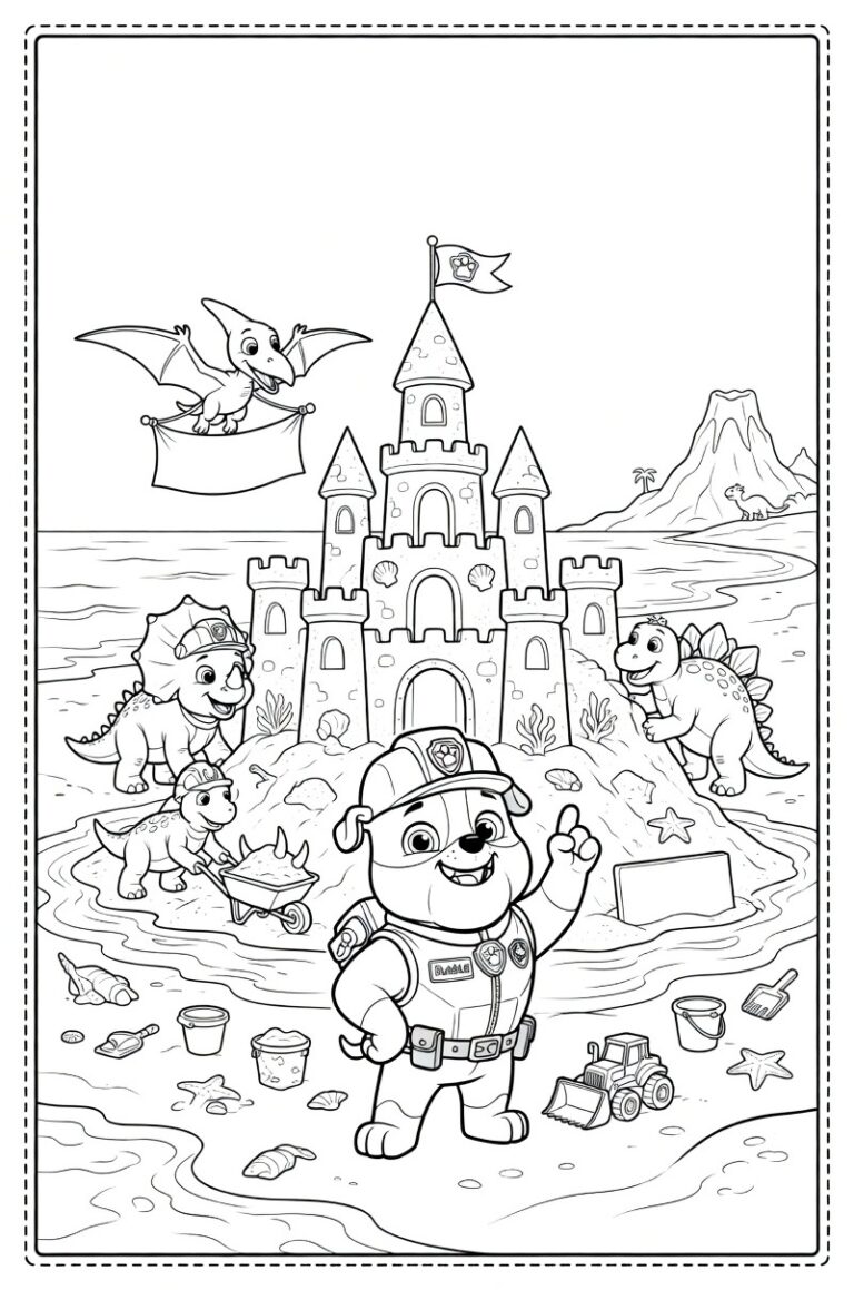 Paw Patrol dinosaurus kleurplaat 21 - gratis printable om te printen