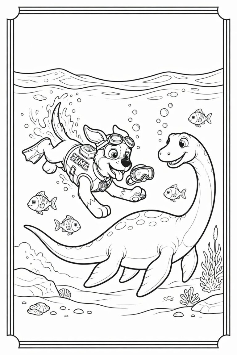 Paw Patrol dinosaurus kleurplaat 23 - gratis printable om te printen