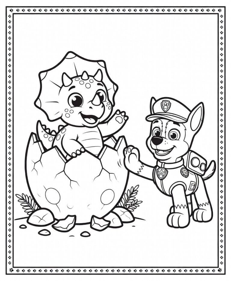 Paw Patrol dinosaurus kleurplaat 24 - gratis printable om te printen