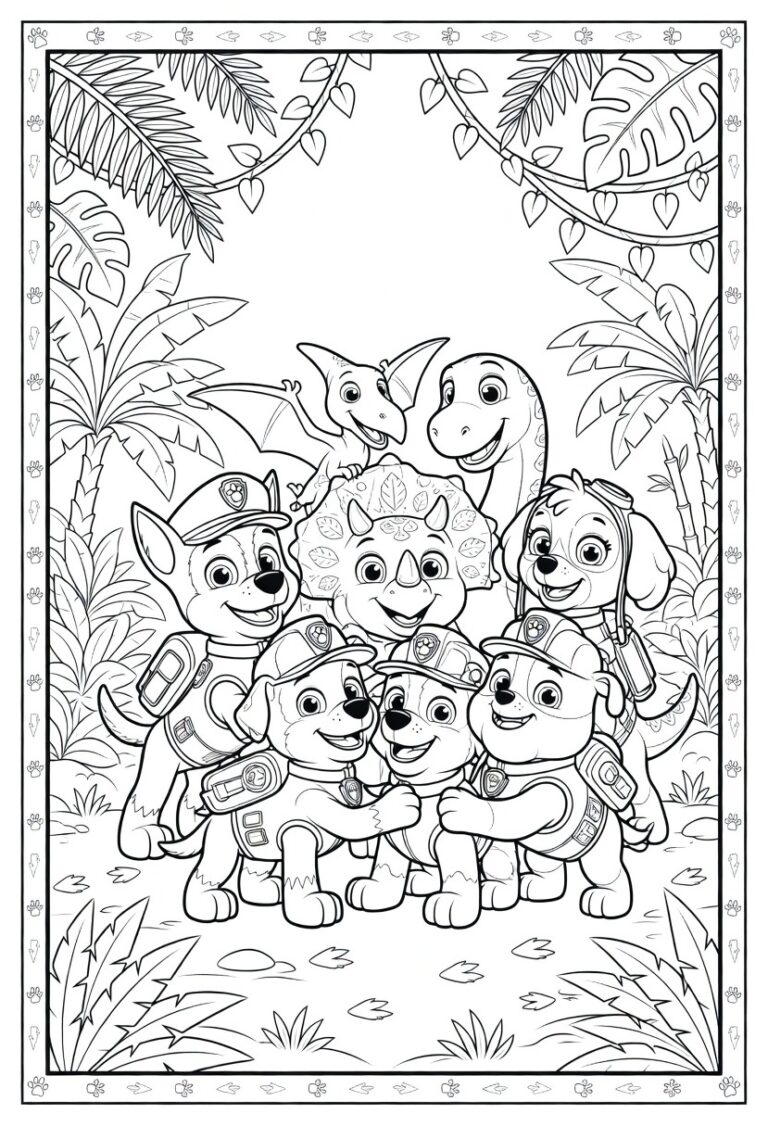 Paw Patrol dinosaurus kleurplaat 25 - gratis printable om te printen