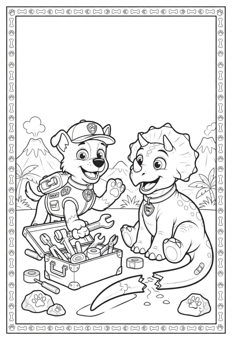 Paw Patrol dinosaurus kleurplaat 26 - gratis printable om te printen