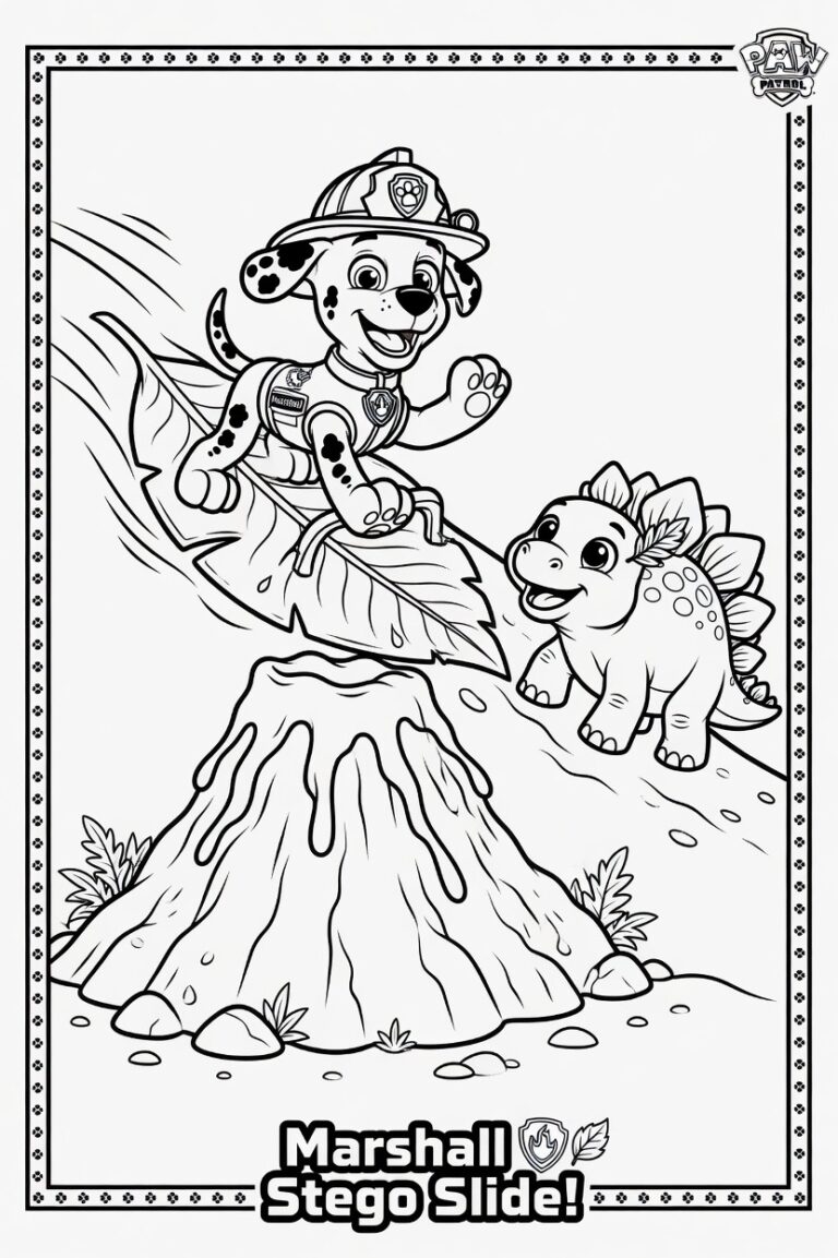 Paw Patrol dinosaurus kleurplaat 28 - gratis printable om te printen