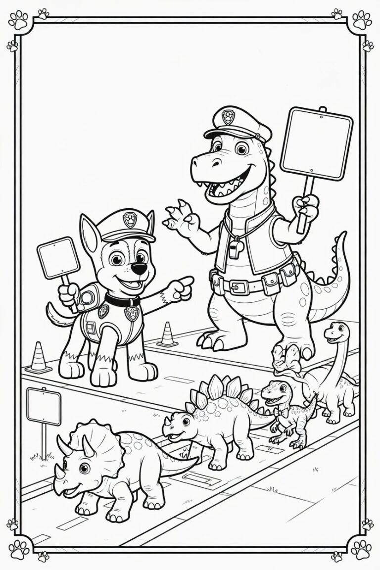 Paw Patrol dinosaurus kleurplaat 30 - gratis printable om te printen