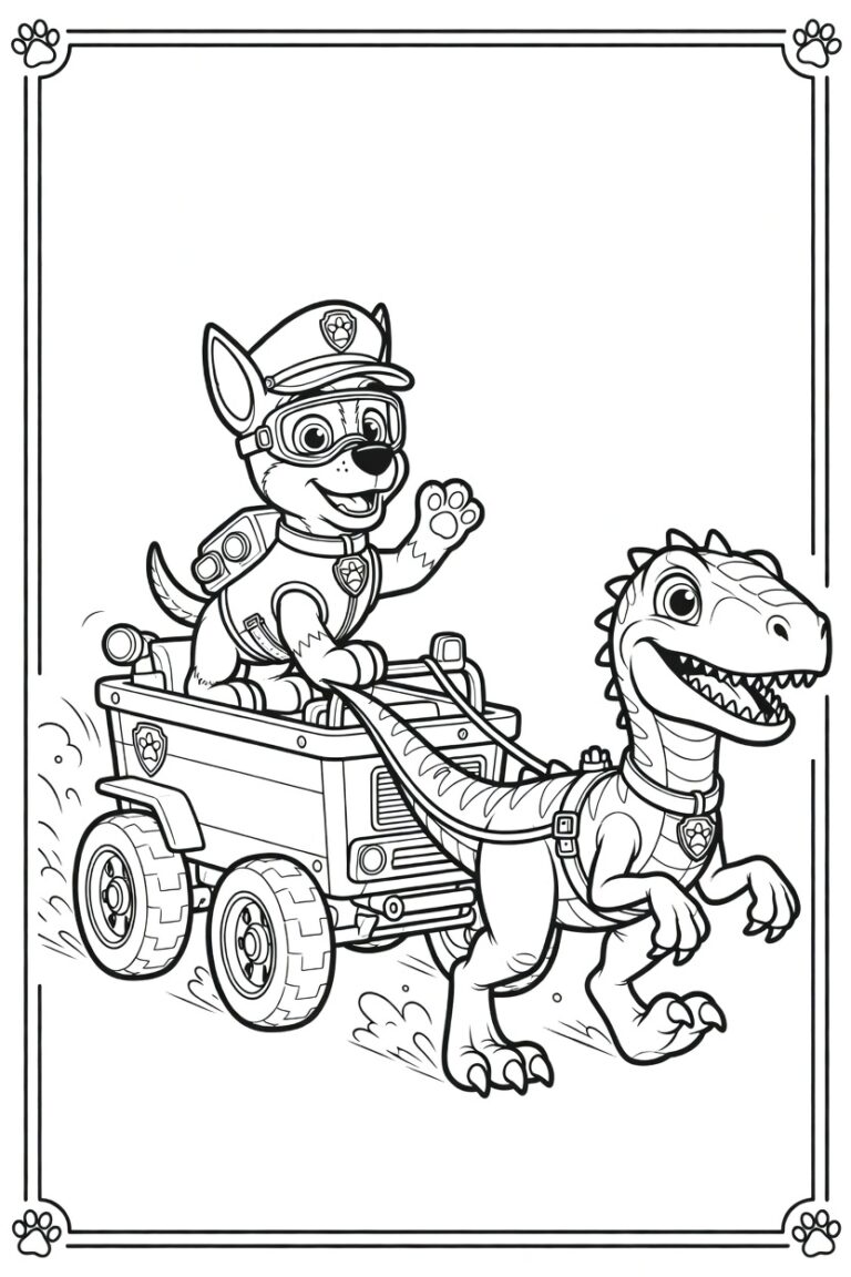 Paw Patrol dinosaurus kleurplaat 31 - gratis printable om te printen