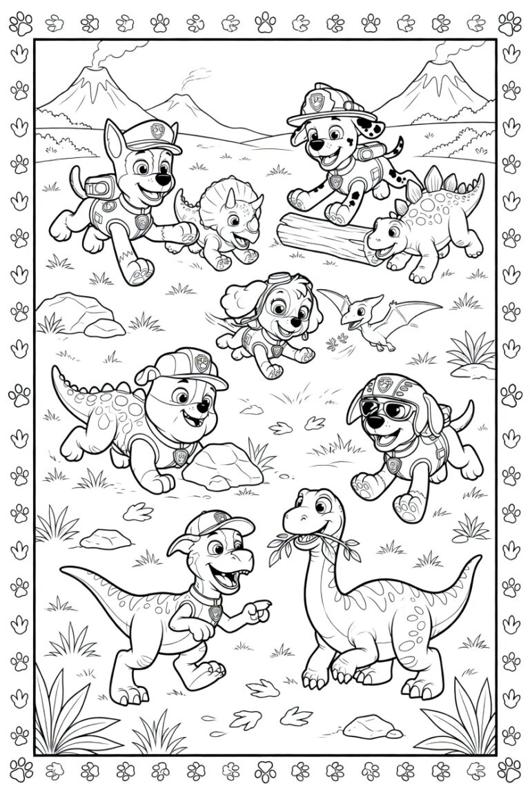 Paw Patrol dinosaurus kleurplaat 32 - gratis printable om te printen