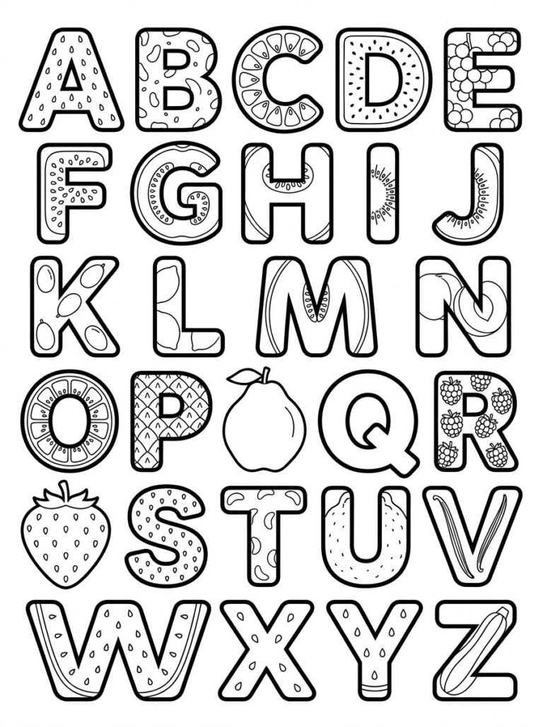 Alfabet kleurplaat 05 - gratis printable om te printen