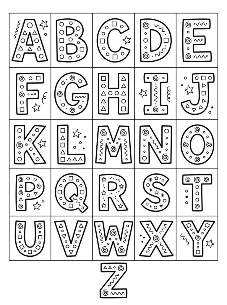 Alfabet kleurplaat 07 - gratis printable om te printen