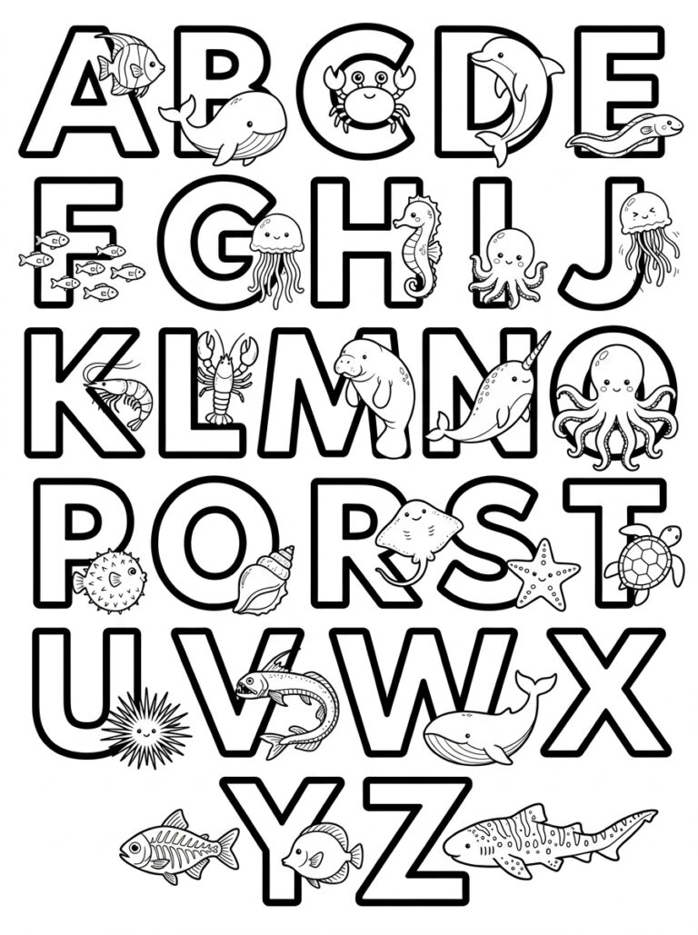 Alfabet kleurplaat 14 - gratis printable om te printen