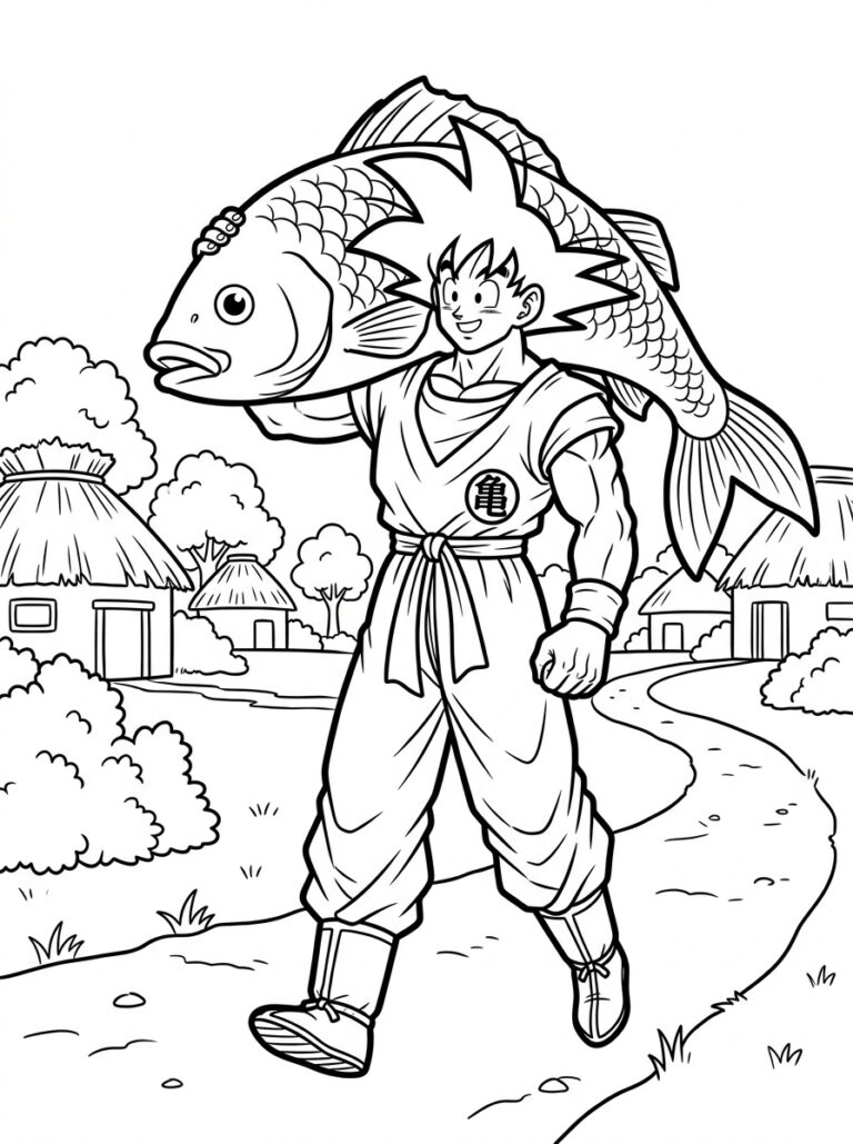 Goku kleurplaat 01 - gratis printable om te printen