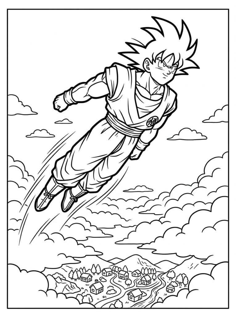 Goku kleurplaat 05 - gratis printable om te printen