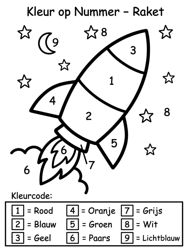 Kleuren op Nummer kleurplaat 02 - gratis printable om te printen