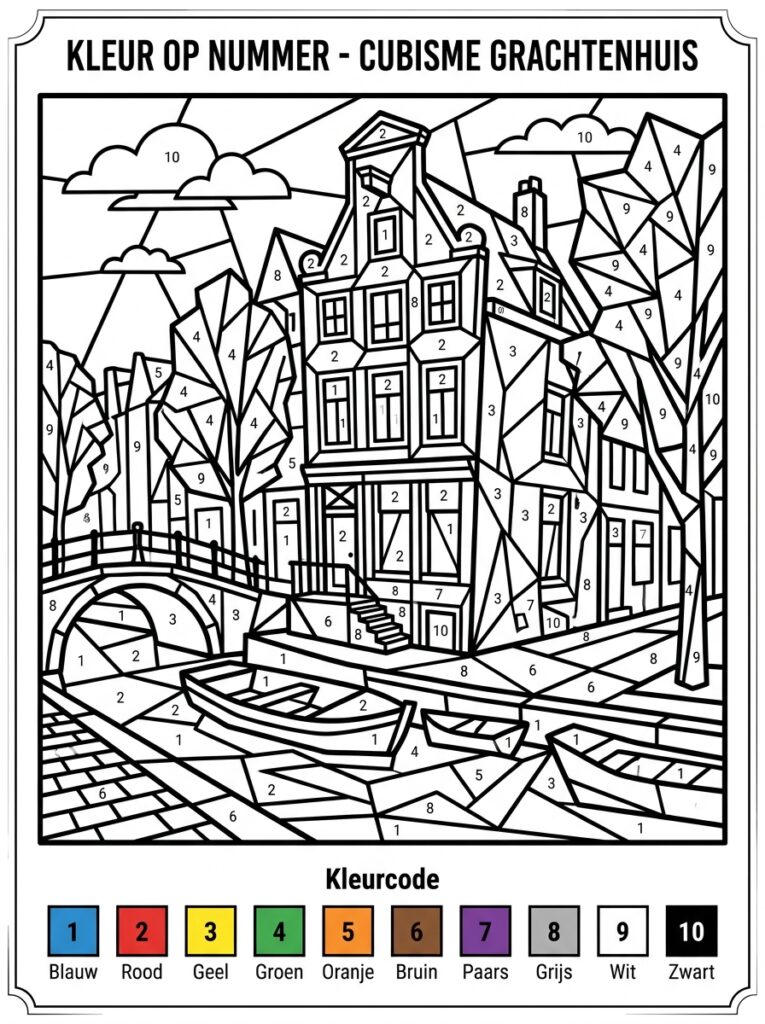 Kleuren op Nummer kleurplaat 08 - gratis printable om te printen