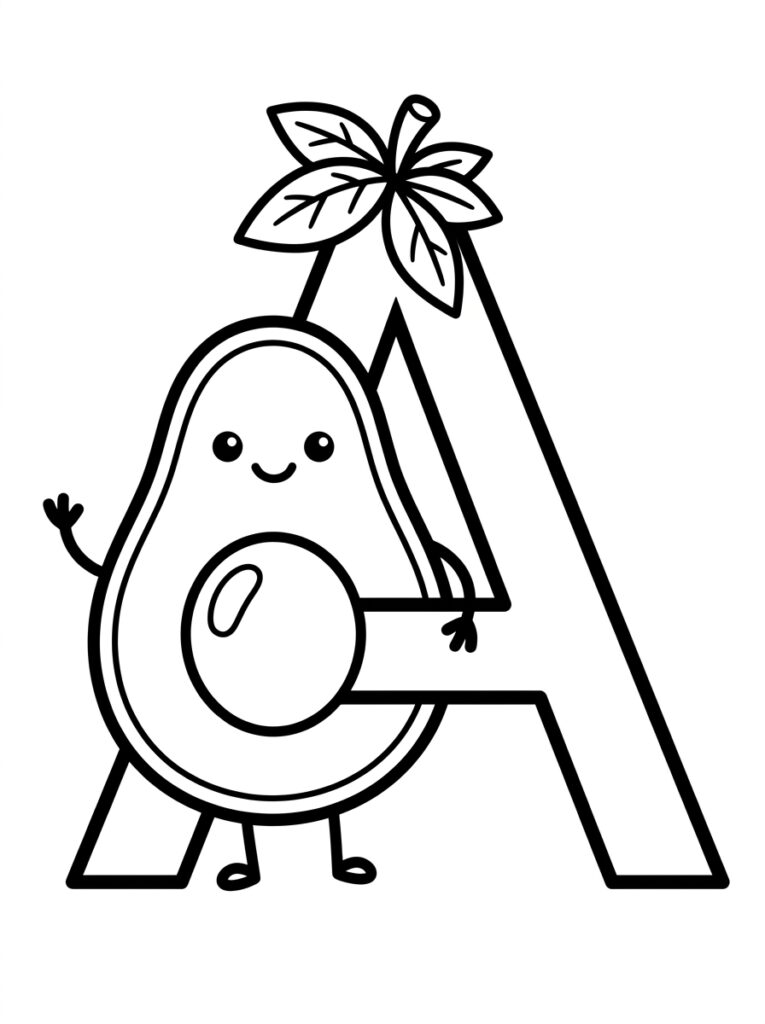 Letter A kleurplaat 02 - gratis printable om te printen