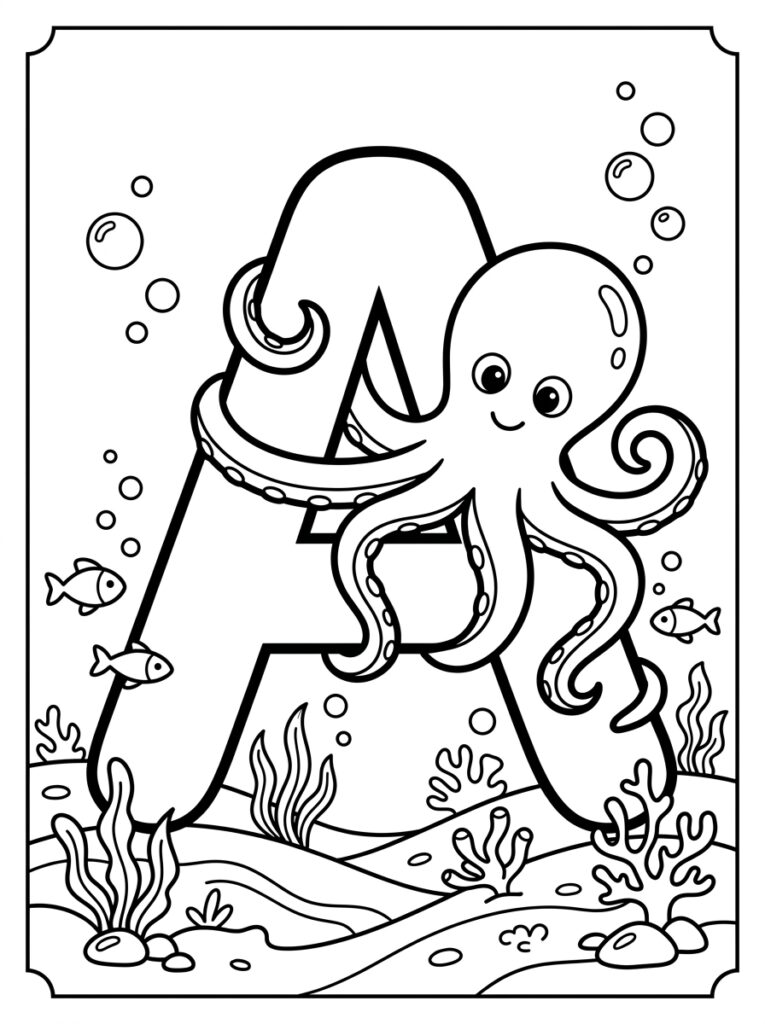 Letter A kleurplaat 04 - gratis printable om te printen