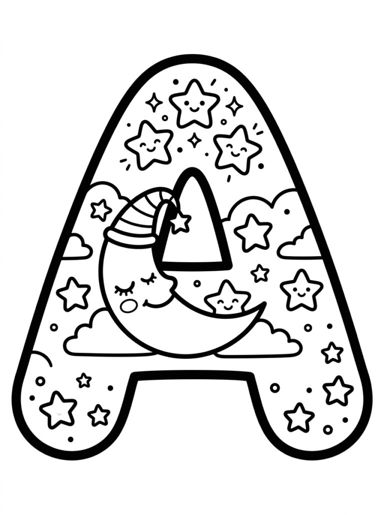 Letter A kleurplaat 05 - gratis printable om te printen
