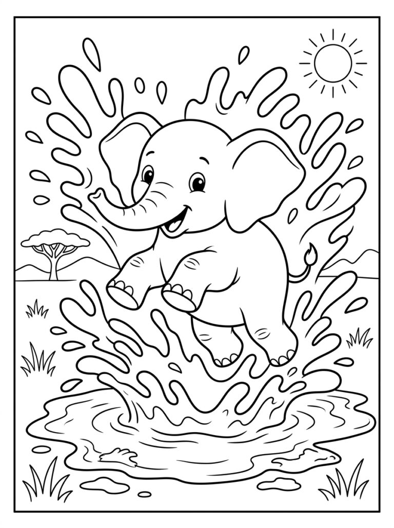 Olifant kleurplaat 01 - gratis printable om te printen