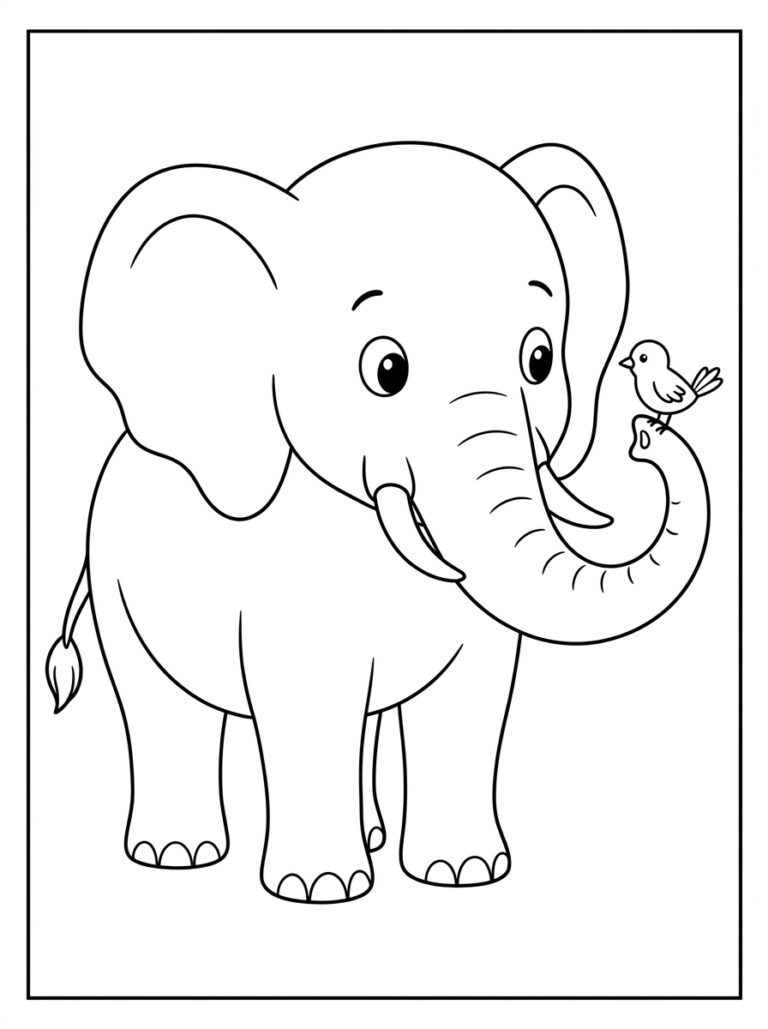 Olifant kleurplaat 02 - gratis printable om te printen
