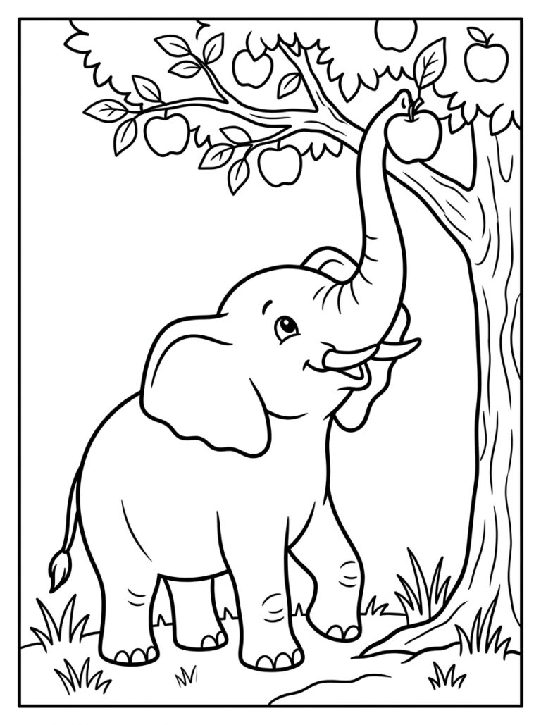 Olifant kleurplaat 03 - gratis printable om te printen