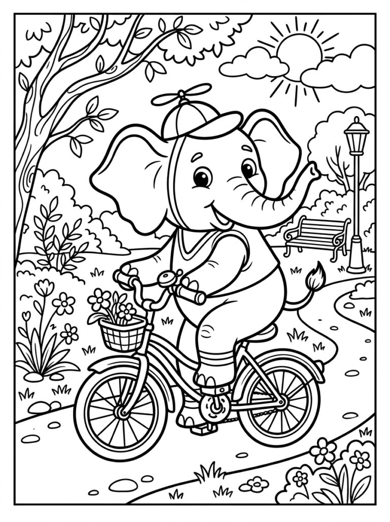Olifant kleurplaat 05 - gratis printable om te printen