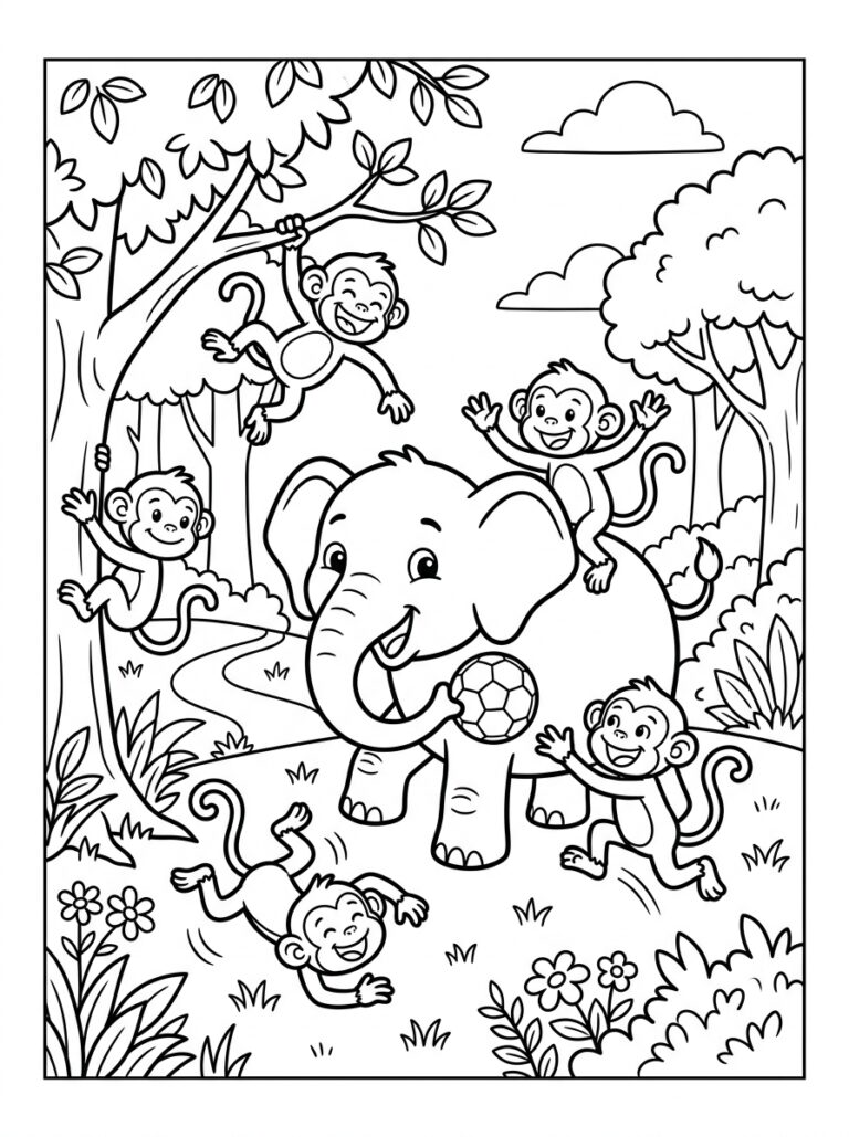 Olifant kleurplaat 06 - gratis printable om te printen