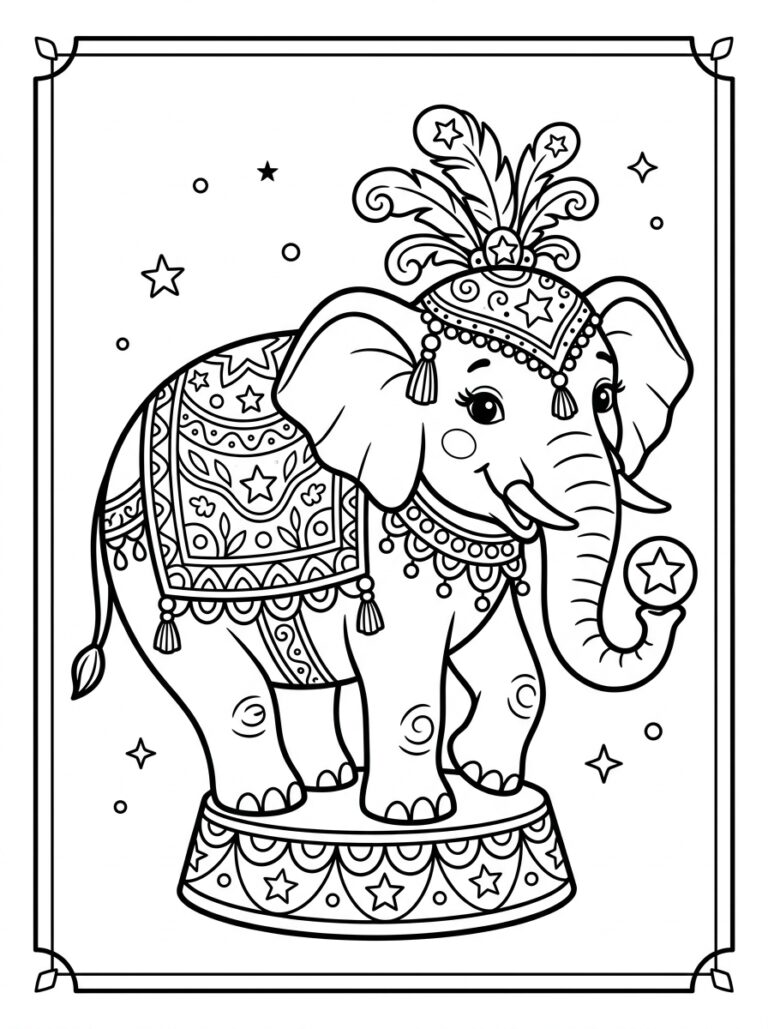Olifant kleurplaat 07 - gratis printable om te printen